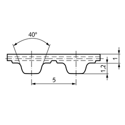 PU-Zahnriemen Profil T5 Breite 10mm Wirklänge 660mm Zähnezahl 132 10 T5/660 , Technische Zeichnung