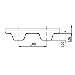 Normzahnriemen Neopren 130 XL 025 65 Zähne Länge 330,2mm Riemenbreite 6,35mm , Technische Zeichnung