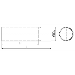 Zahnwelle HTD Profil 5M 27 Zähne Länge 200mm Material Aluminium , Technische Zeichnung