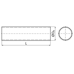 Zahnwelle HTD Profil 8M 19 Zähne Länge 200mm Material Aluminium, Technische Zeichnung