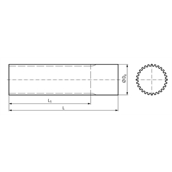 Zahnwelle Profil T5 90 Zähne Länge 160mm Material Aluminium , Technische Zeichnung