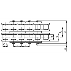 Zweifach-Rollenkette 05 B-2 Teilung 8mm , Technische Zeichnung