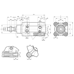 Doppeltwirkender Normzylinder nach ISO 15552 Zylinderdurchmesser 40mm Hub 200mm Druck max. 12 bar 
, Technische Zeichnung